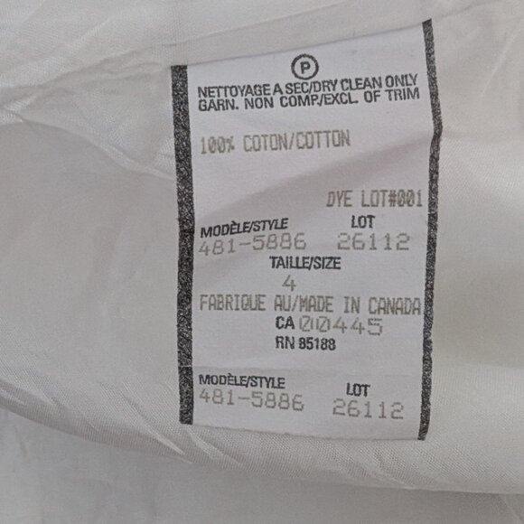 LOUBEN White 100% Cotton Coat No Collar Women's Size 4 - Picture 8 of 8